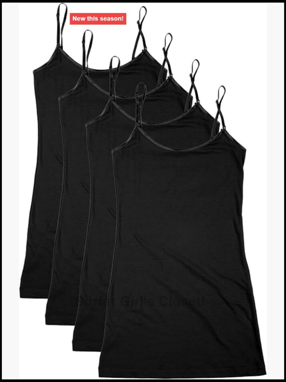 Plus Size Cotton Spandex Long Tank Top Lace Trim V-Neck Cami